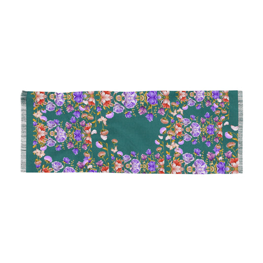 Floral Garden Green Purple Blooms Scarf