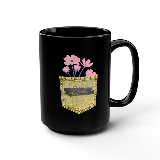 Floral Pocket Black Mug
