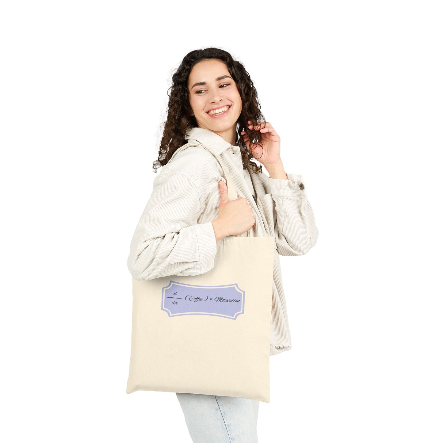 Canvas Tote Bag with Lavender Label Design – 'Coffee & Motivation' Everyday Market Tote