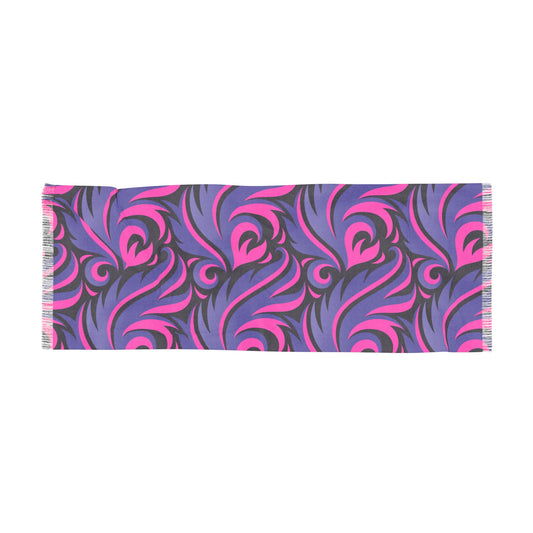 Abstract Swirl Pink & Purple Feathered Pattern Scarf