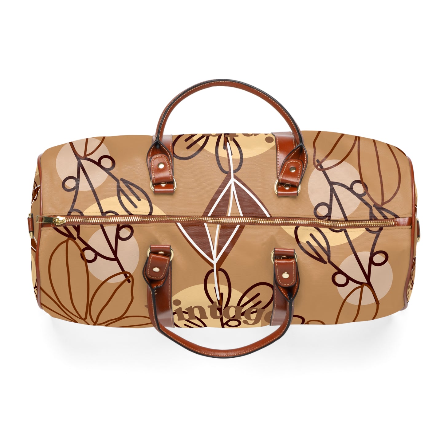 Waterproof Travel Bag – Brown Retro Bloom Duffle