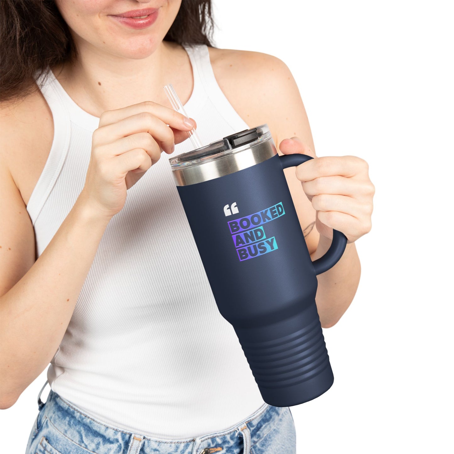 40oz Insulated Travel Mug - "Booked and Busy" Holographic Design