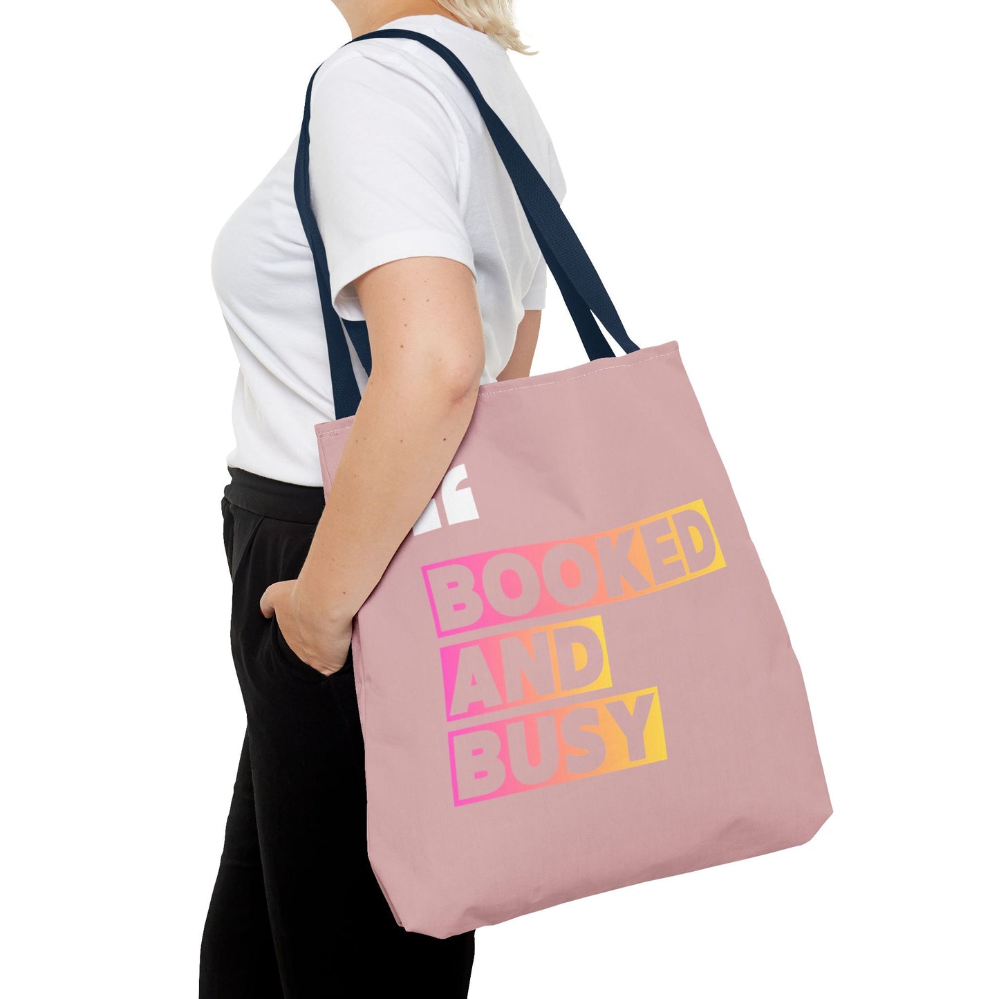 Booked and Busy Pink Tote Bag Cute Quote Book Lover Carryall