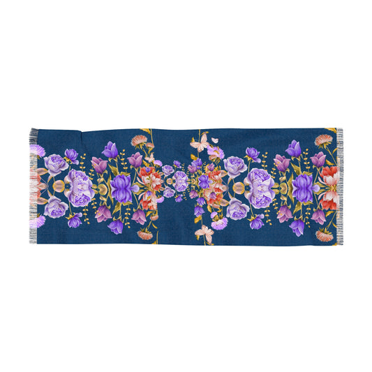 Floral Navy Purple Rose Print Scarf