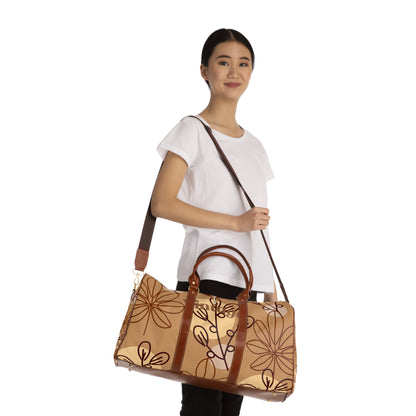 Waterproof Travel Bag – Brown Retro Bloom Duffle