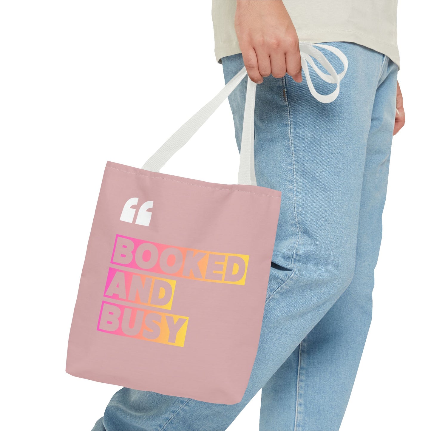 Booked and Busy Pink Tote Bag Cute Quote Book Lover Carryall