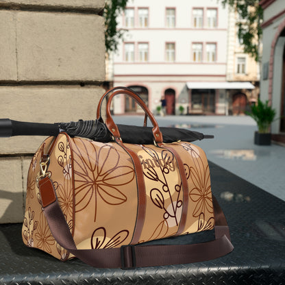 Waterproof Travel Bag – Brown Retro Bloom Duffle