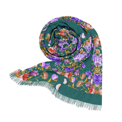 Floral Garden Green Purple Blooms Scarf