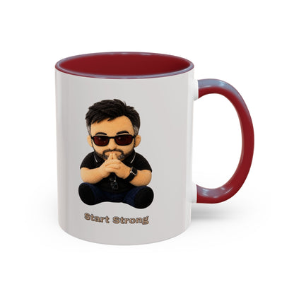 Accent Coffee Mug — 'Start Strong' Motivational Character Coffee Mug
