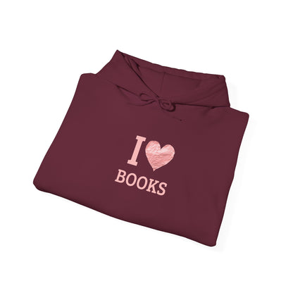 I  Love Books Hoodie — Pink Heart Book Lover Pullover