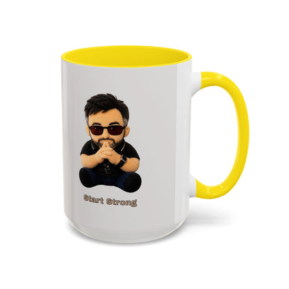Accent Coffee Mug — 'Start Strong' Motivational Character Coffee Mug