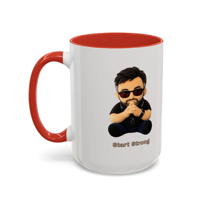 Accent Coffee Mug — 'Start Strong' Motivational Character Coffee Mug