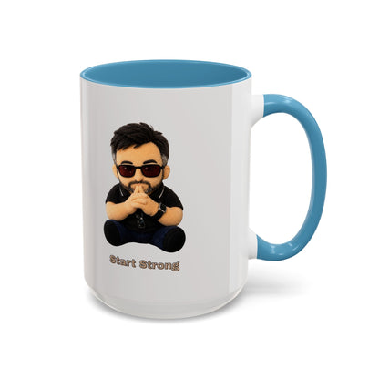 Accent Coffee Mug — 'Start Strong' Motivational Character Coffee Mug