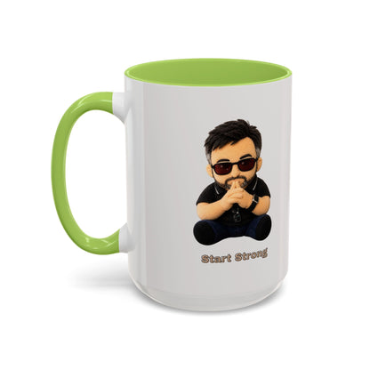 Accent Coffee Mug — 'Start Strong' Motivational Character Coffee Mug