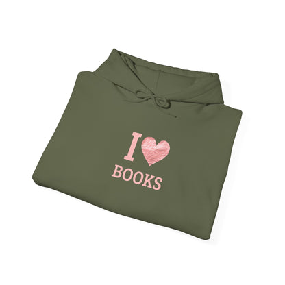 I  Love Books Hoodie — Pink Heart Book Lover Pullover