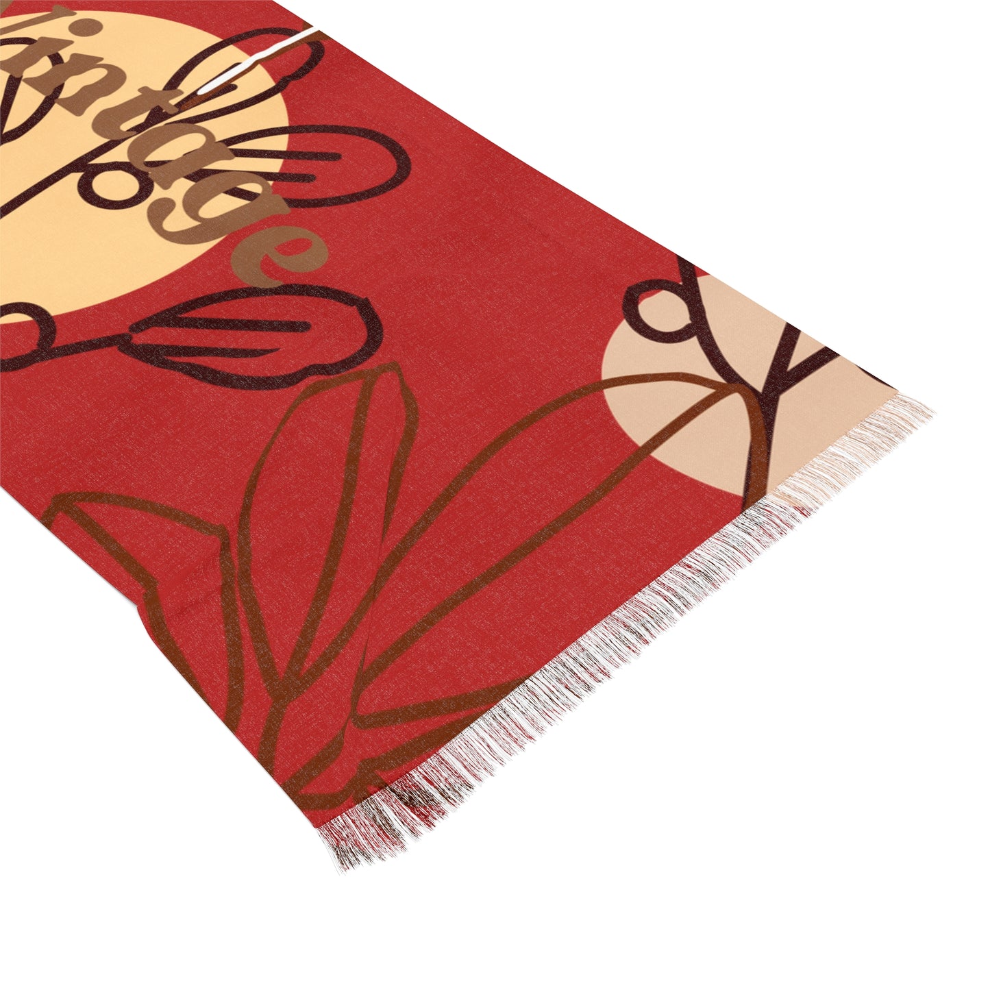 Vintage Red Botanical Sun Motif Scarf