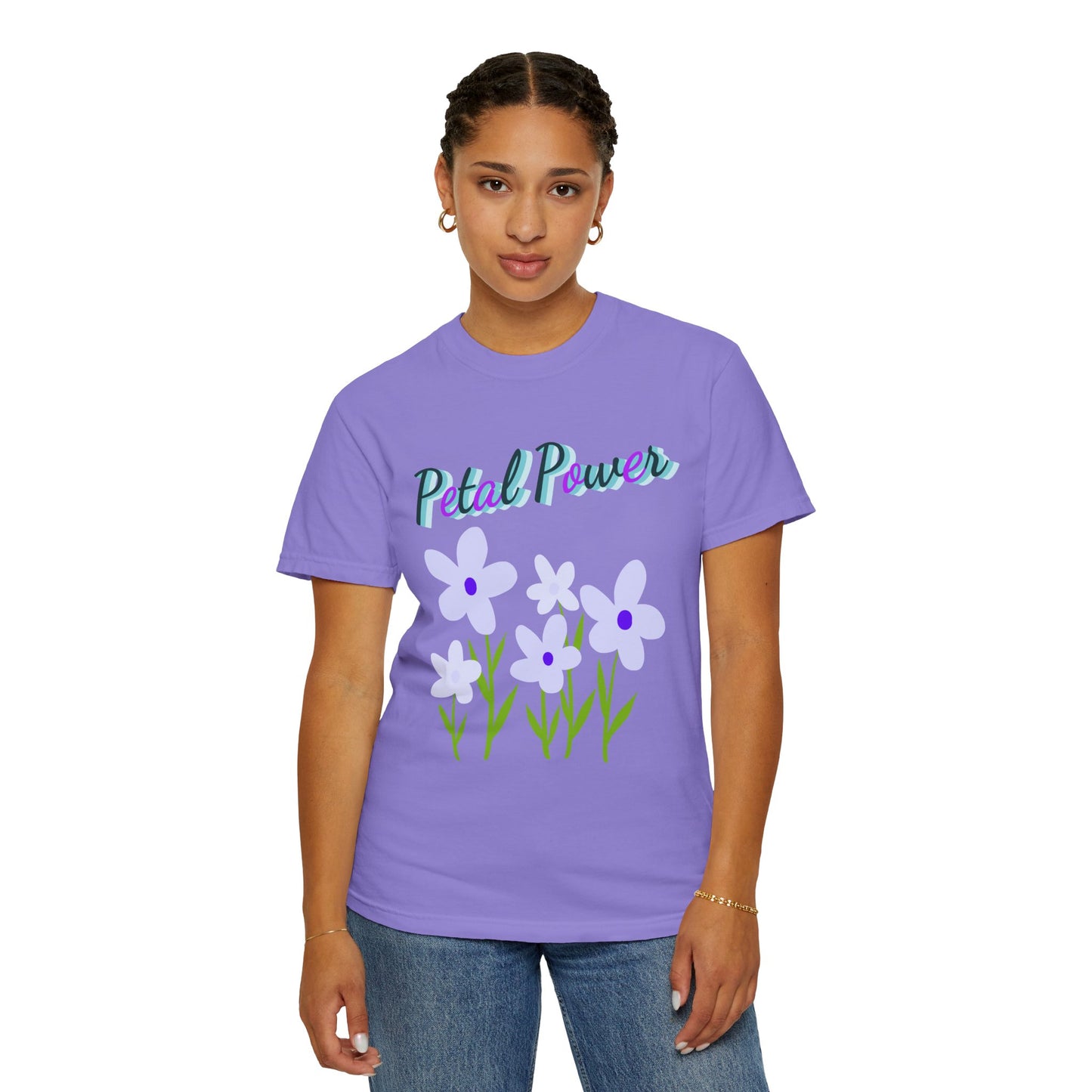 Petal Power T-Shirt — Floral Graphic Tee with Purple Flowers