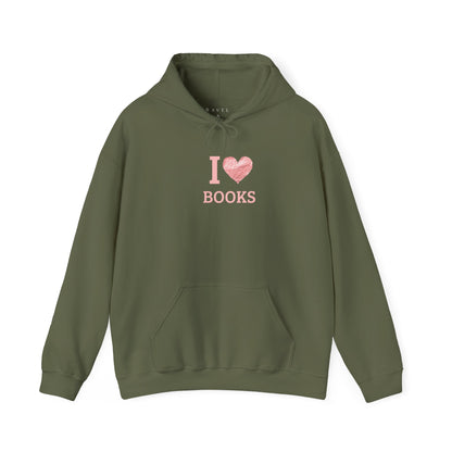 I  Love Books Hoodie — Pink Heart Book Lover Pullover