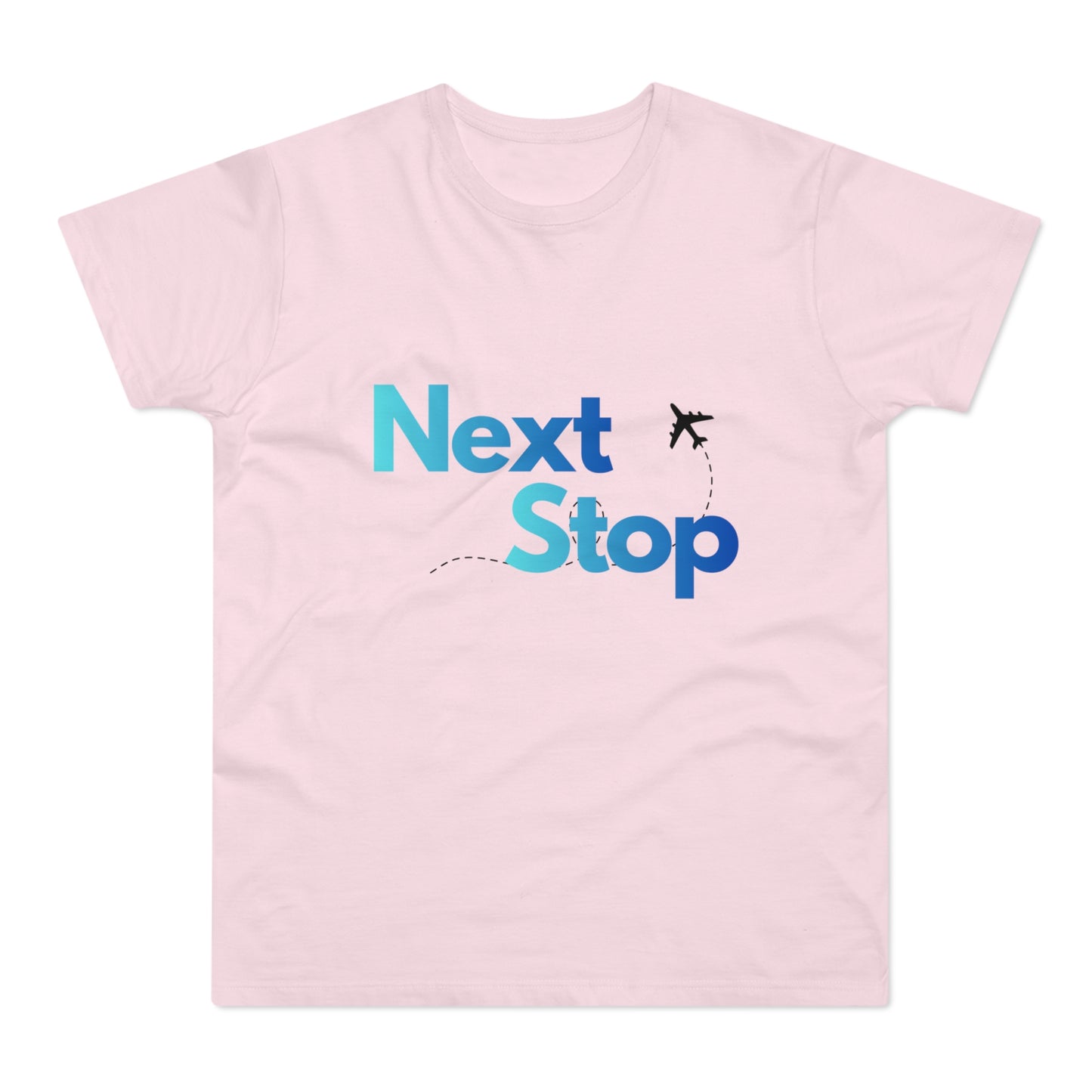 Next Stop Blue T-Shirt Plane Graphic Tee for Travelers & Vacationers