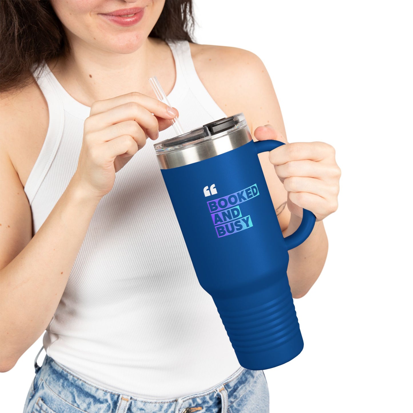 40oz Insulated Travel Mug - "Booked and Busy" Holographic Design