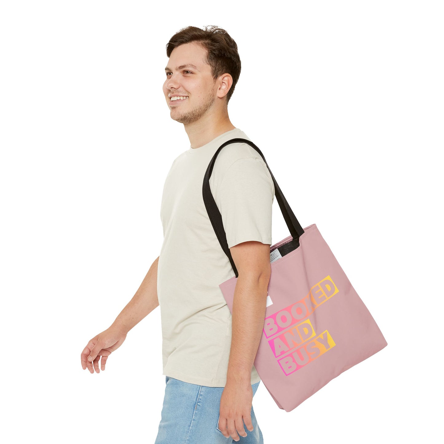 Booked and Busy Pink Tote Bag Cute Quote Book Lover Carryall