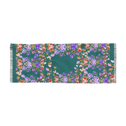 Floral Garden Green Purple Blooms Scarf