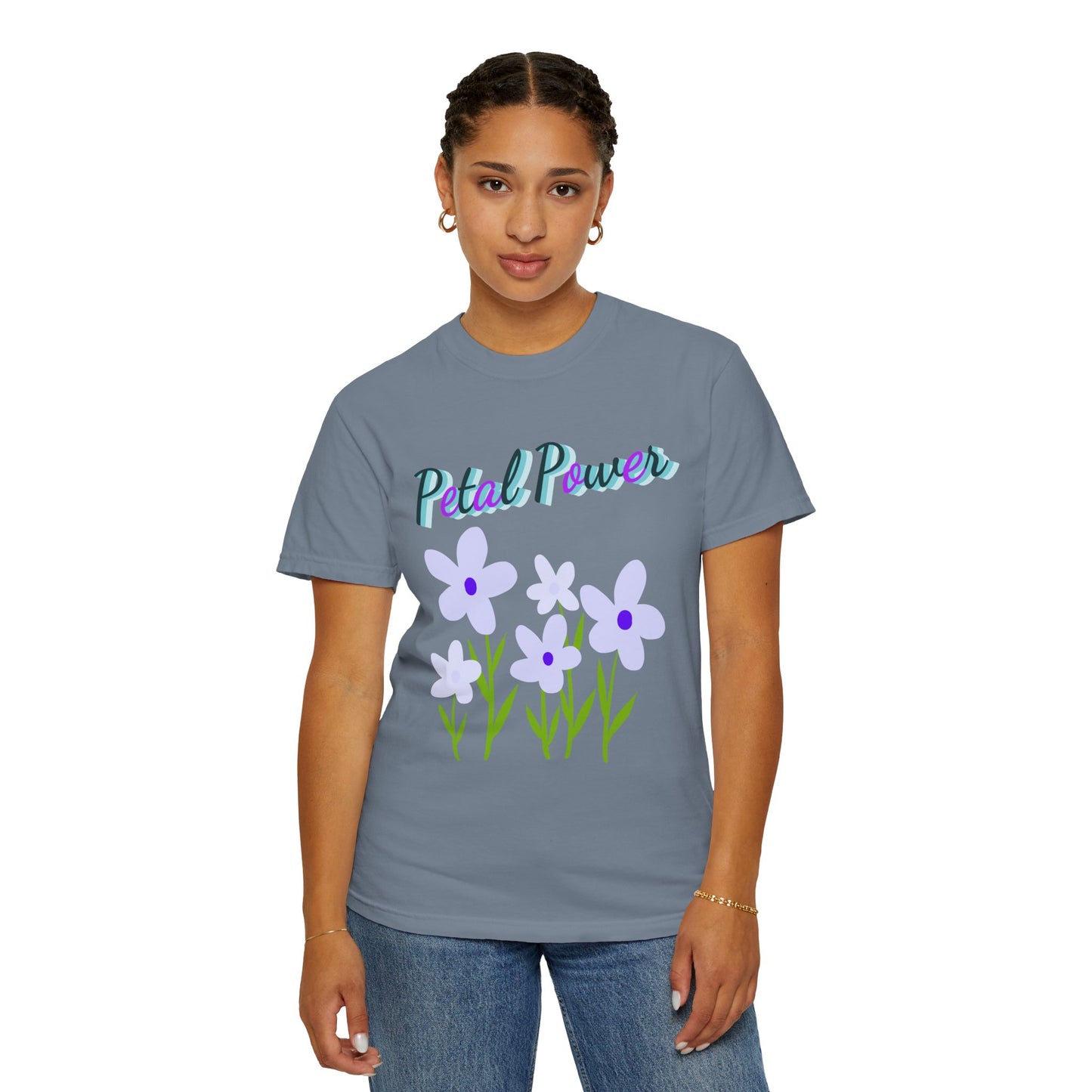 Petal Power T-Shirt — Floral Graphic Tee with Purple Flowers