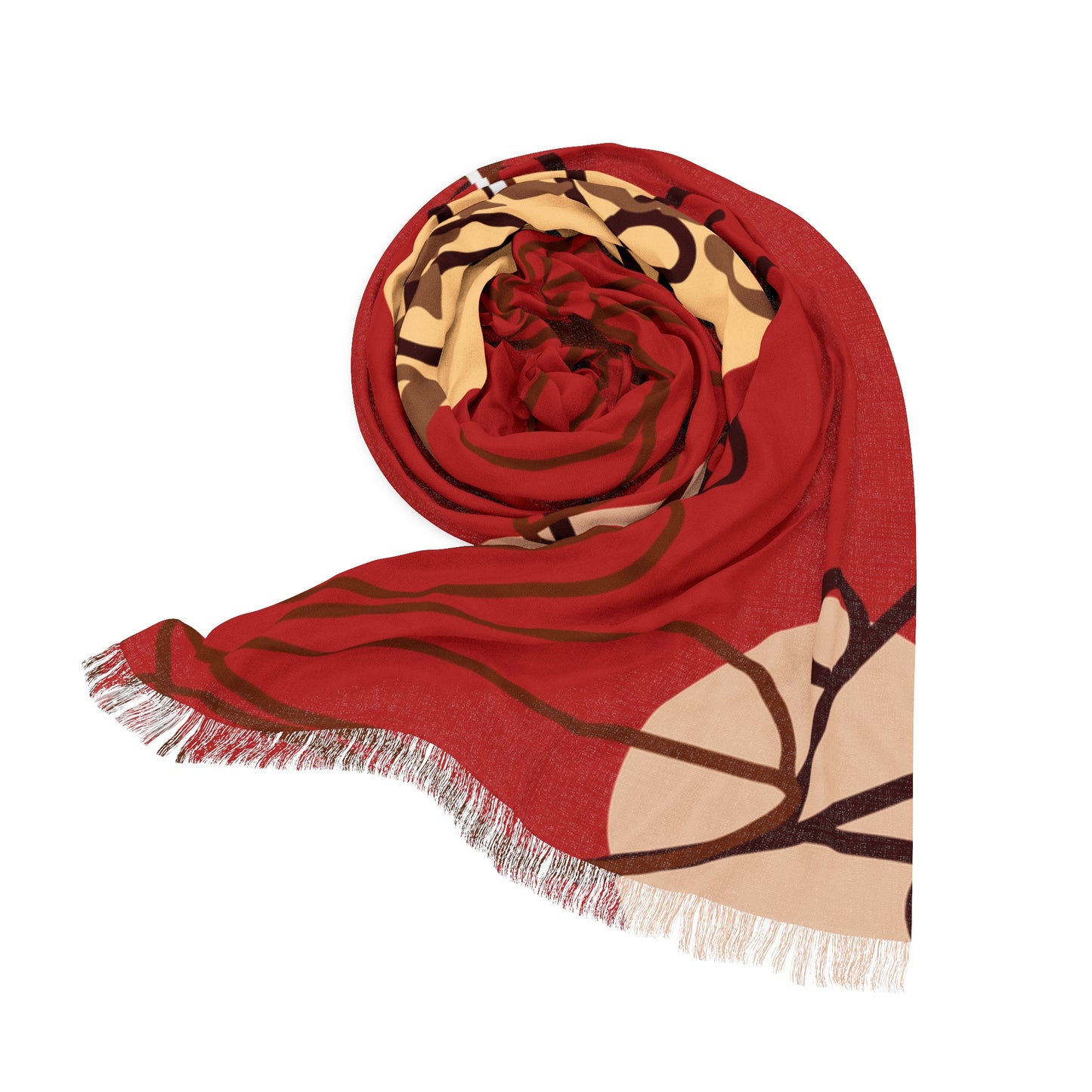 Vintage Red Botanical Sun Motif Scarf