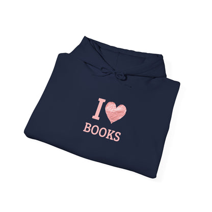 I  Love Books Hoodie — Pink Heart Book Lover Pullover