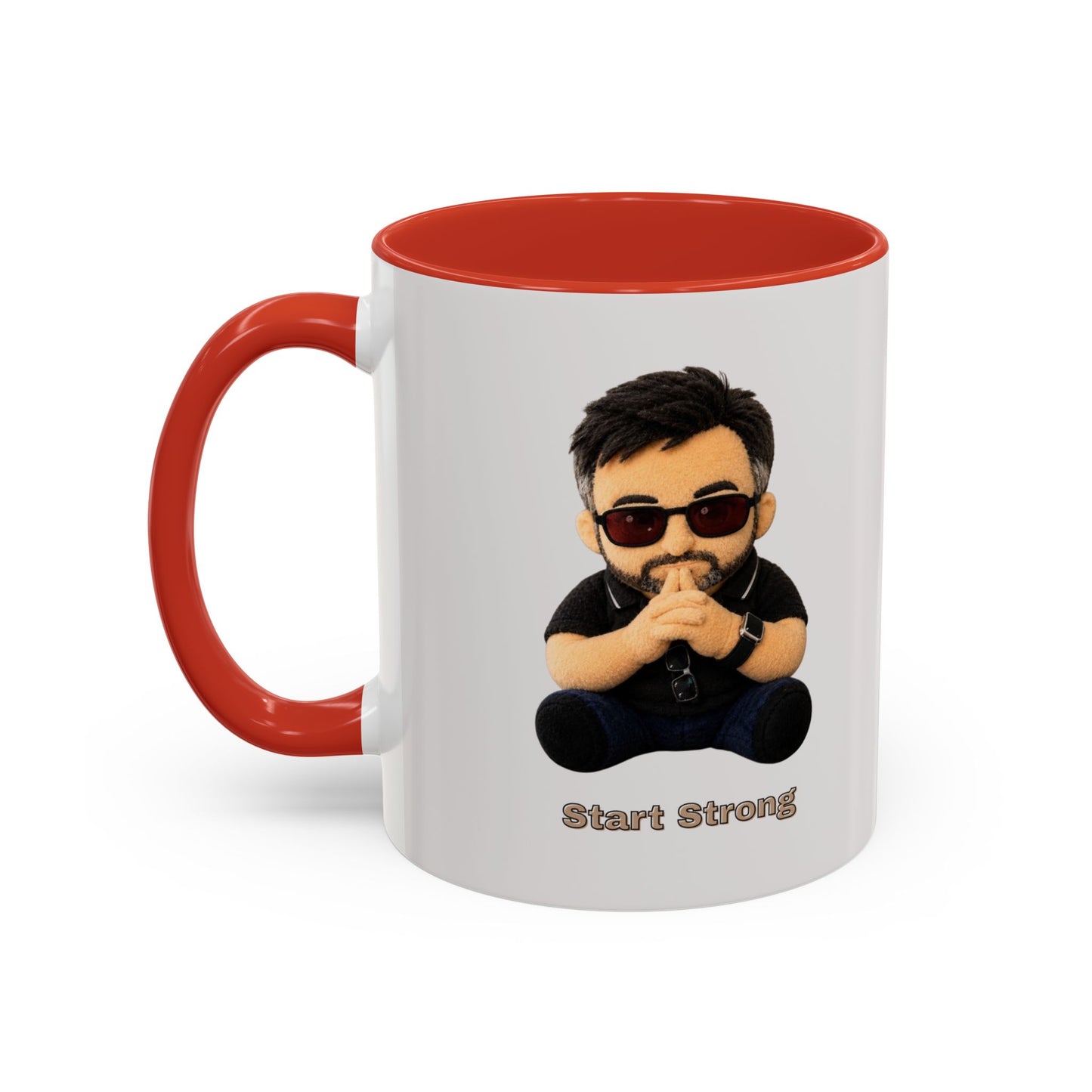 Accent Coffee Mug — 'Start Strong' Motivational Character Coffee Mug