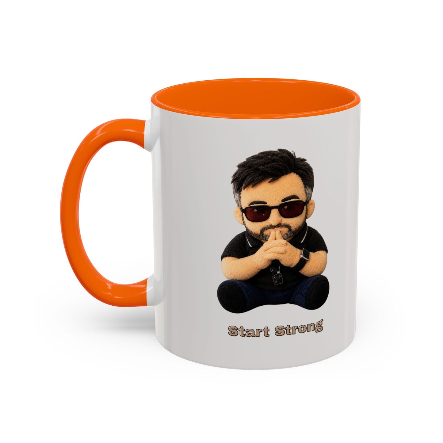 Accent Coffee Mug — 'Start Strong' Motivational Character Coffee Mug