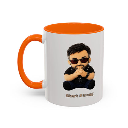 Accent Coffee Mug — 'Start Strong' Motivational Character Coffee Mug