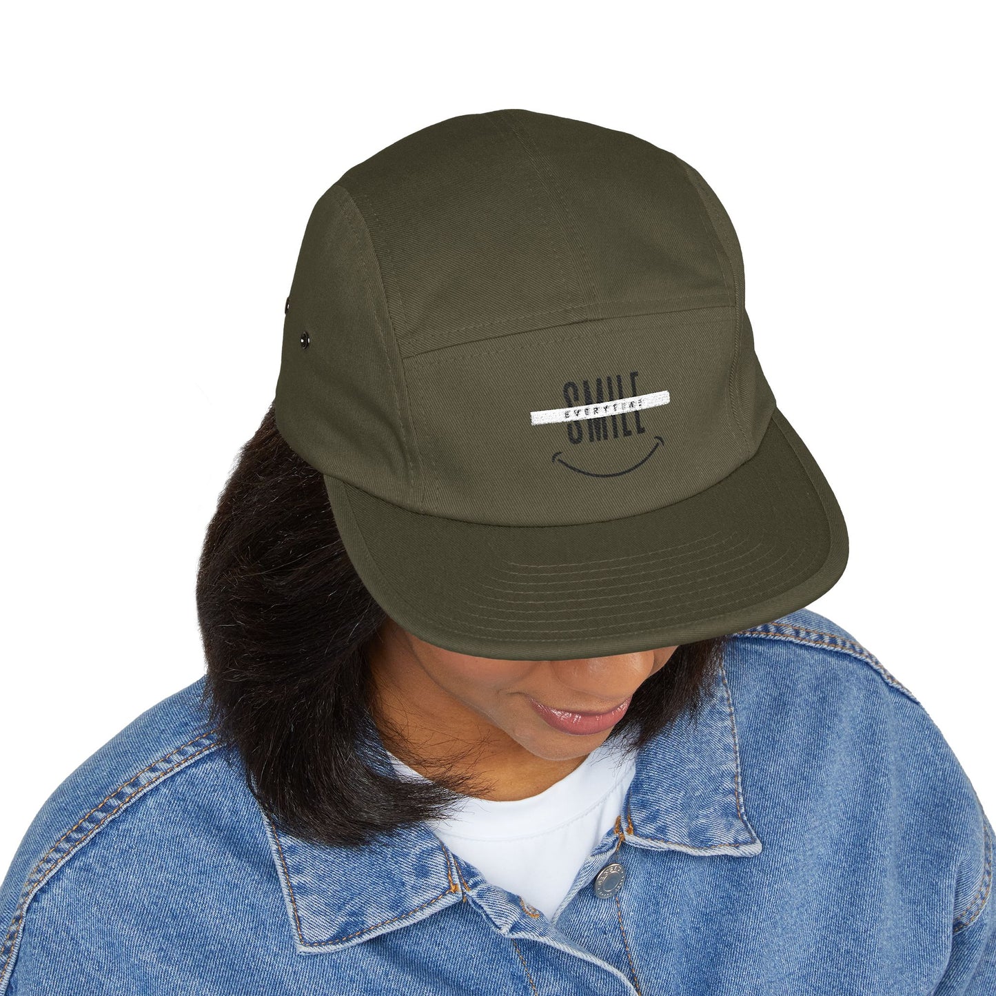 Embroidered "Smile" 5-Panel Cap