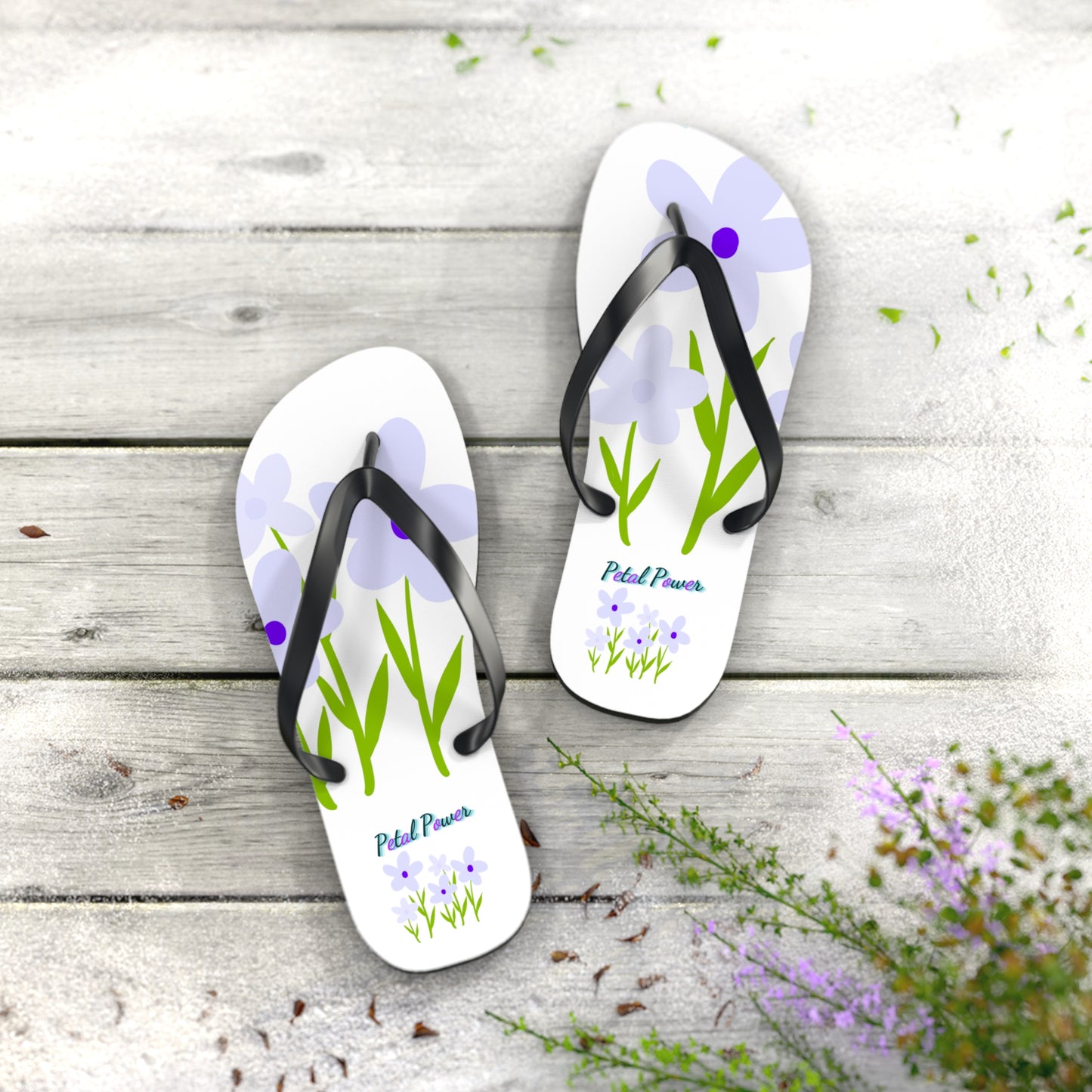 Floral Petal Power Flip Flops — Lavender Wildflower Beach Sandals