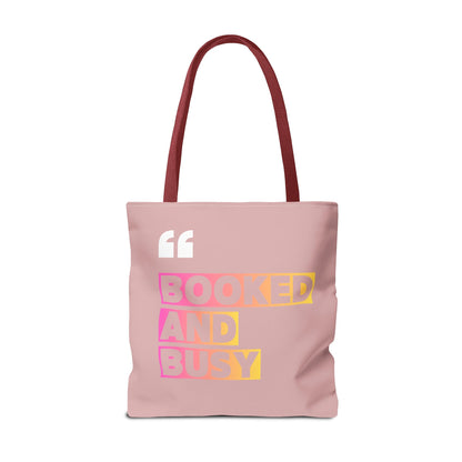 Booked and Busy Pink Tote Bag Cute Quote Book Lover Carryall