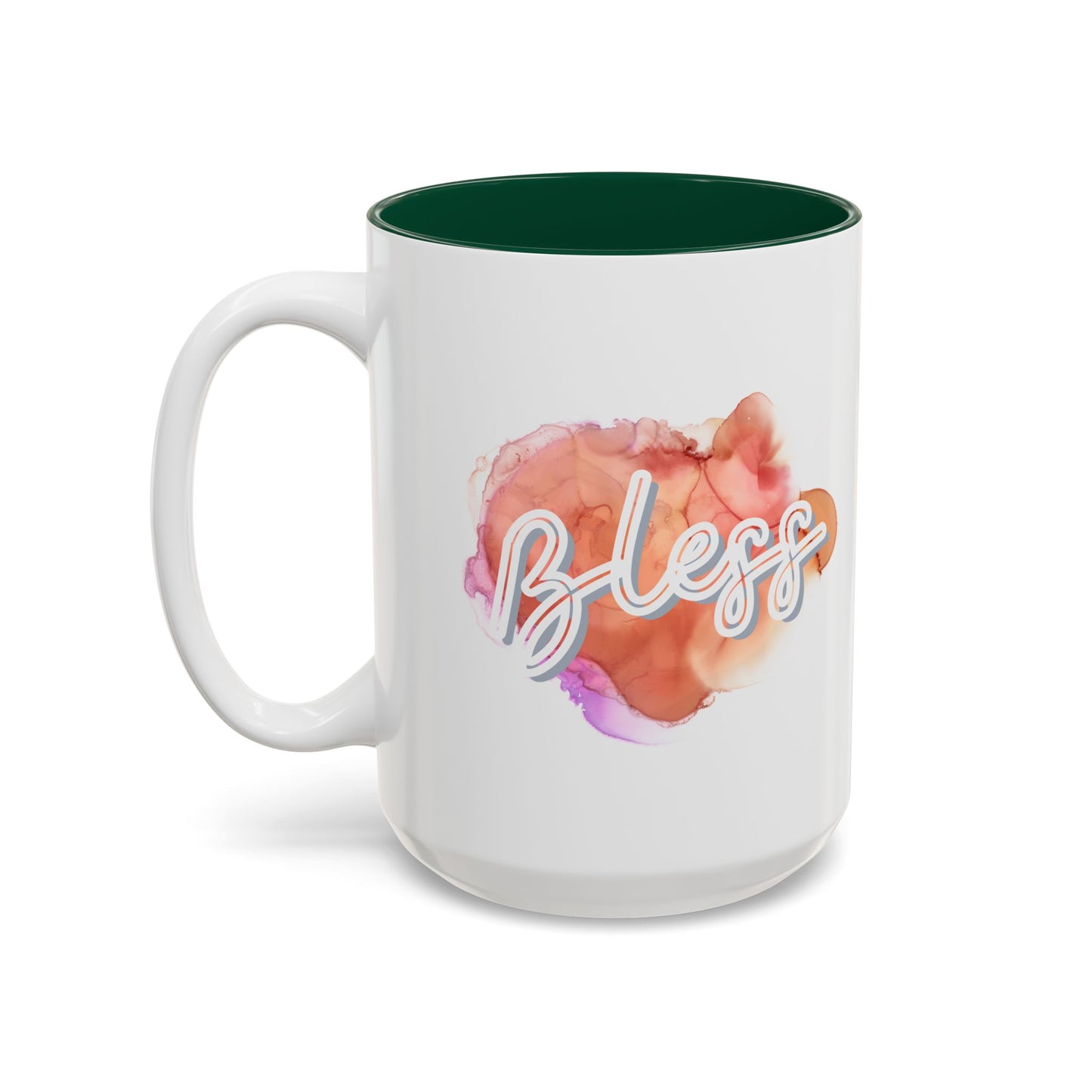 Bless Two-Tone Watercolor Accent Ceramic Coffee Mug (11oz/15oz)