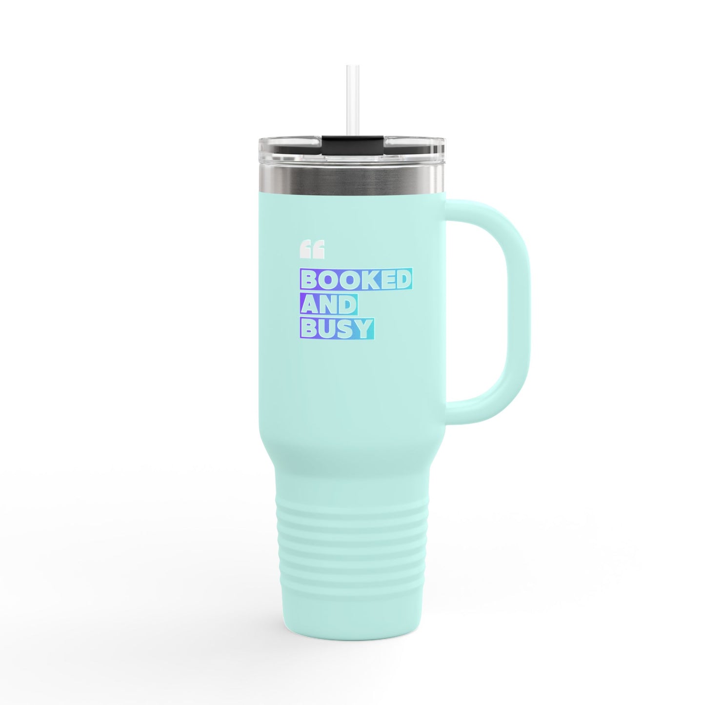 40oz Insulated Travel Mug - "Booked and Busy" Holographic Design