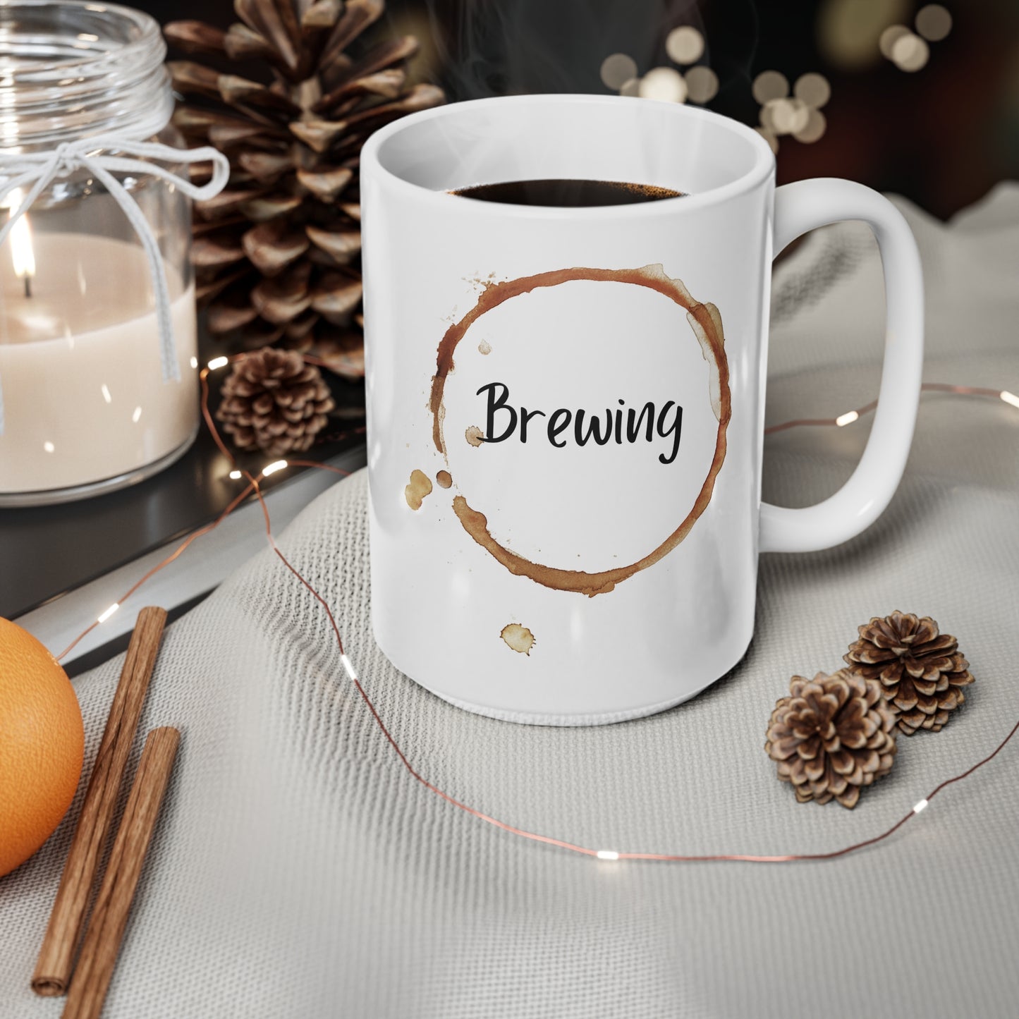 Brewing Coffee Ring Mug - Ceramic (11oz & 15oz)