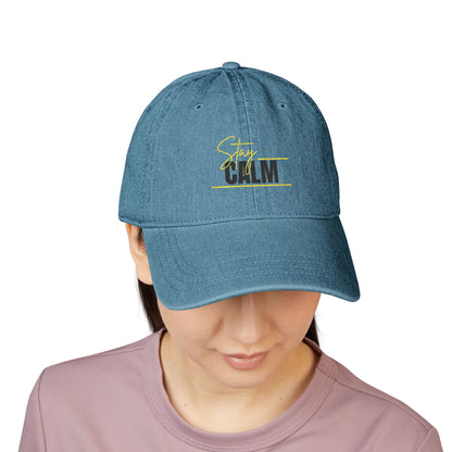 Stay Calm Embroidered Denim Hat