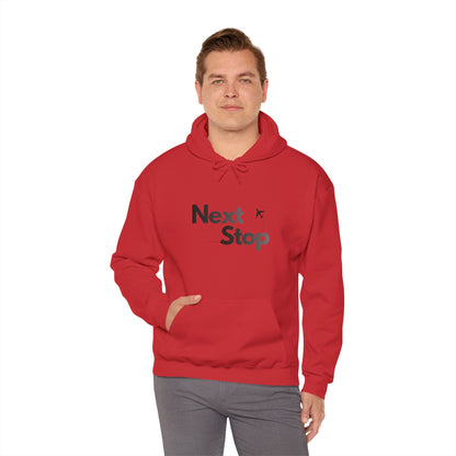 Next Stop Hoodie — Minimal Travel Sweatshirt with Airplane Icon