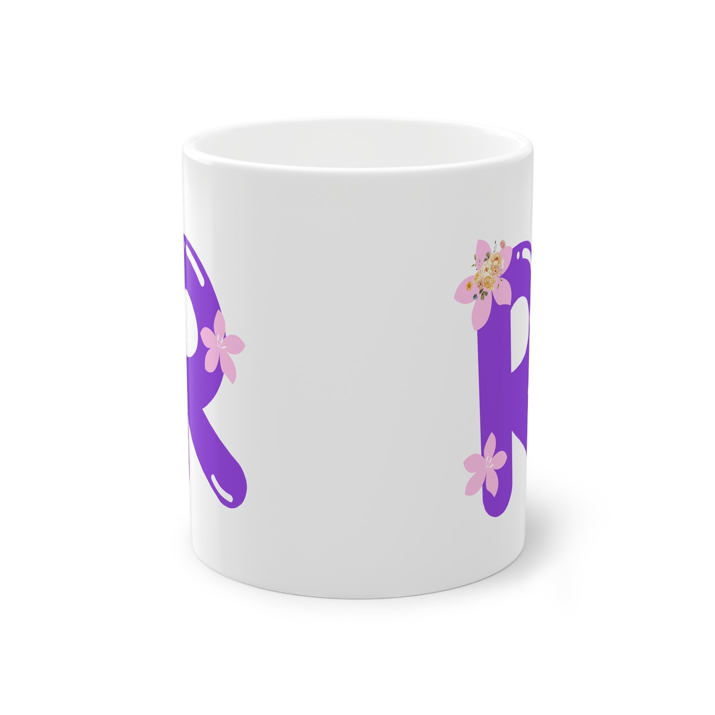 Floral Monogram Personalized Purple R Initial Ceramic Coffee Cup