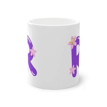Floral Monogram Personalized Purple R Initial Ceramic Coffee Cup