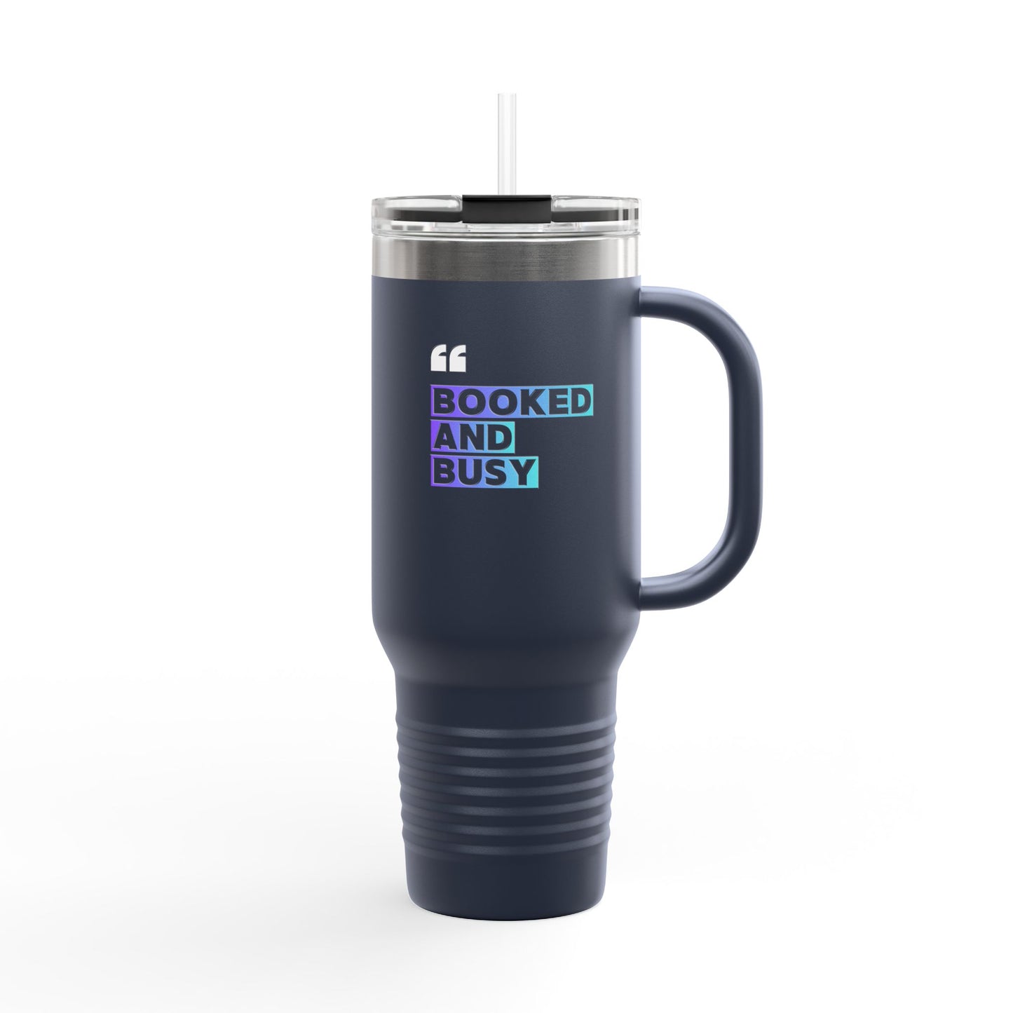 40oz Insulated Travel Mug - "Booked and Busy" Holographic Design