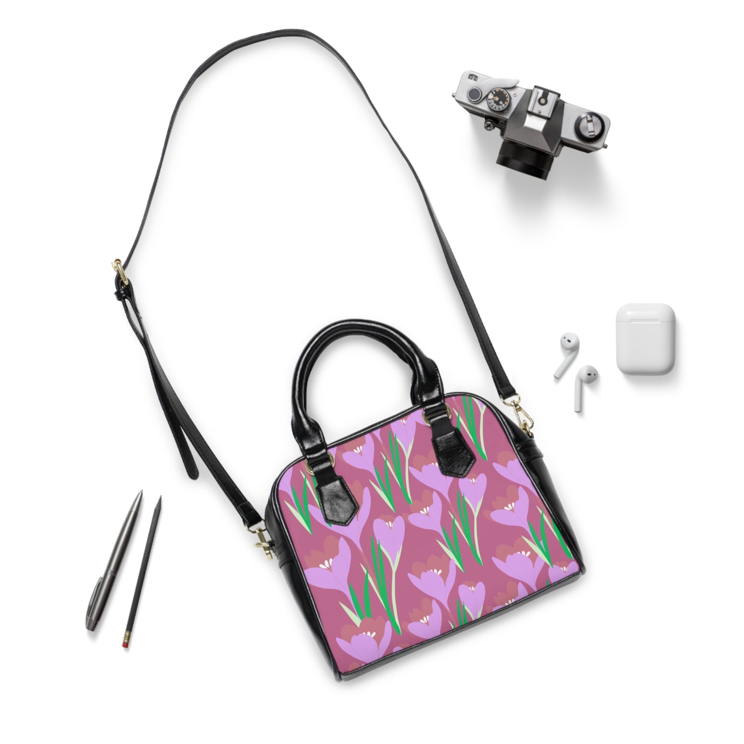 Pink Spring Flower Pattern Shoulder Handbag