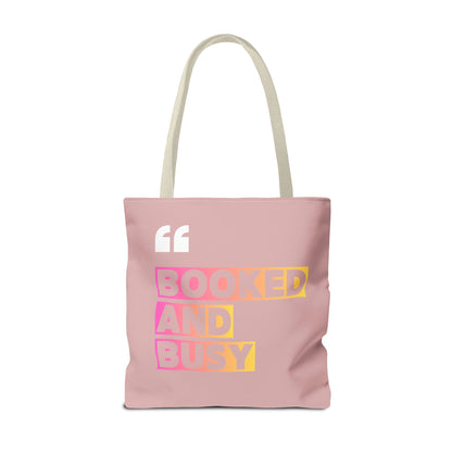 Booked and Busy Pink Tote Bag Cute Quote Book Lover Carryall
