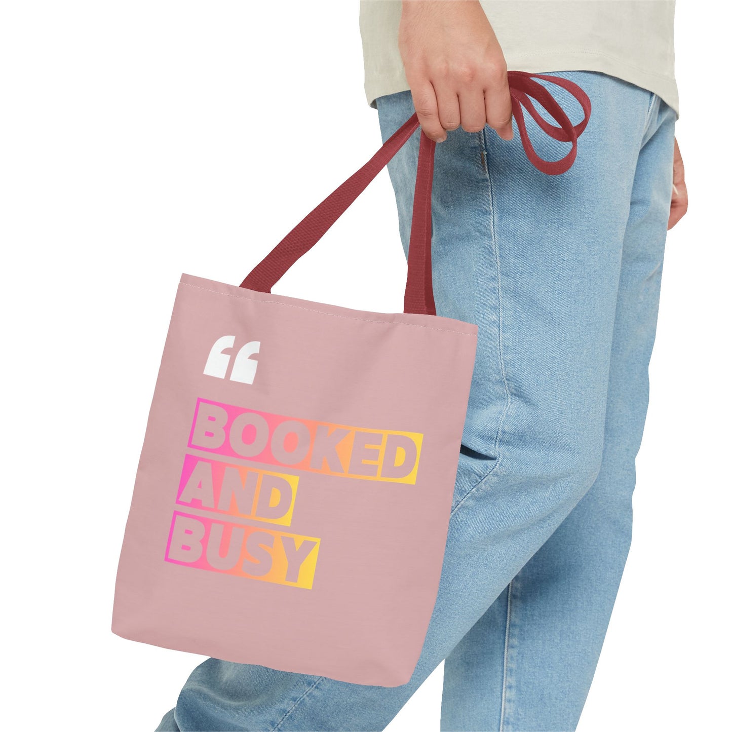Booked and Busy Pink Tote Bag Cute Quote Book Lover Carryall