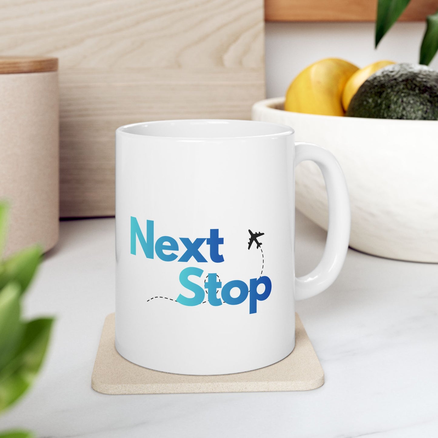 Next Stop Travel Ceramic Coffee Mug Gradient Blue (11oz, 15oz)
