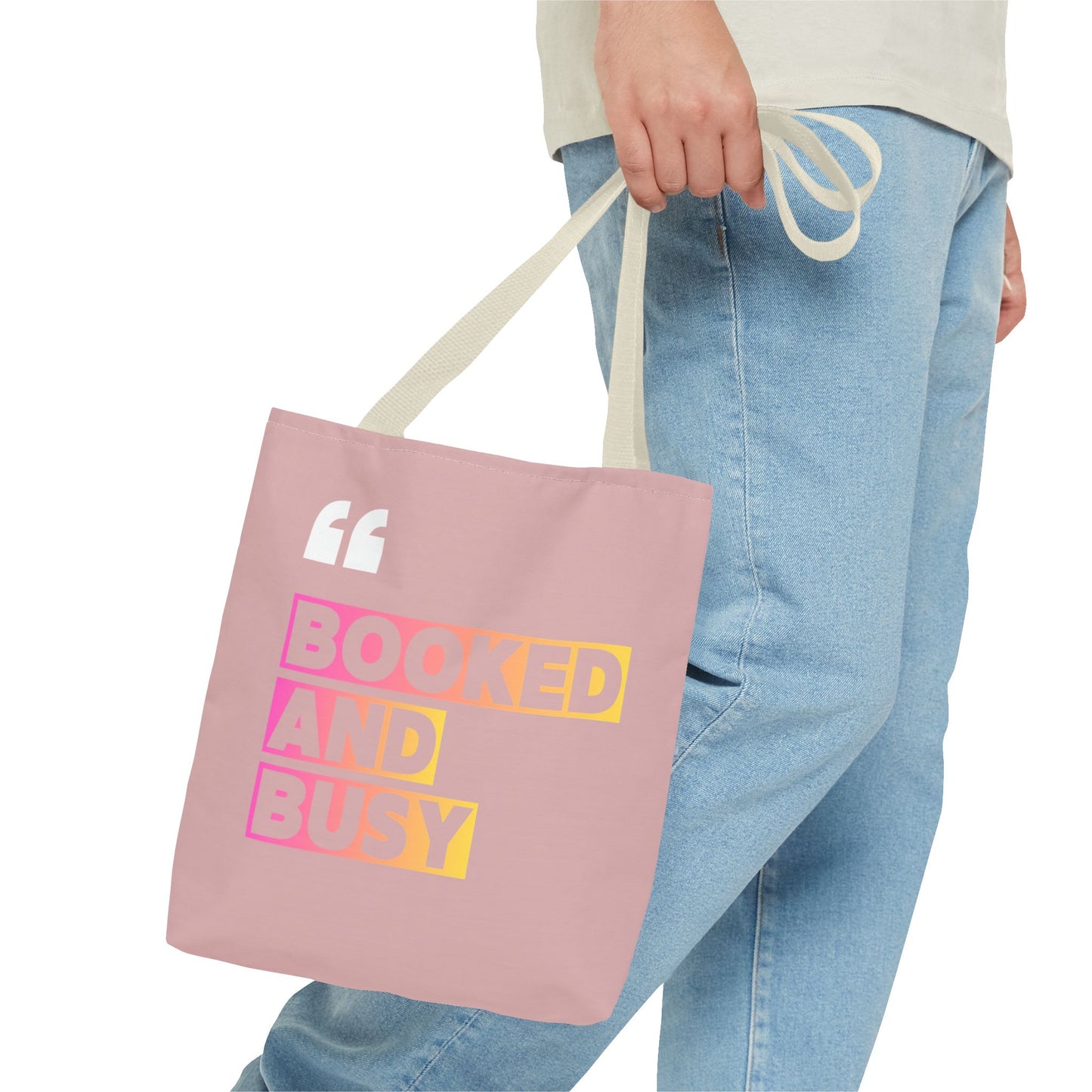 Booked and Busy Pink Tote Bag Cute Quote Book Lover Carryall