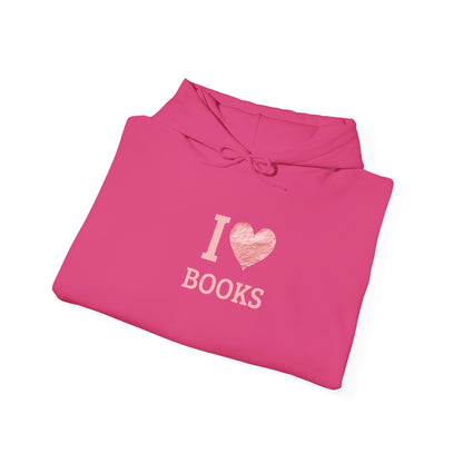 I  Love Books Hoodie — Pink Heart Book Lover Pullover
