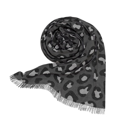 Lightweight Leopard Print Scarf — Gray Animal Print Fashion Scarf